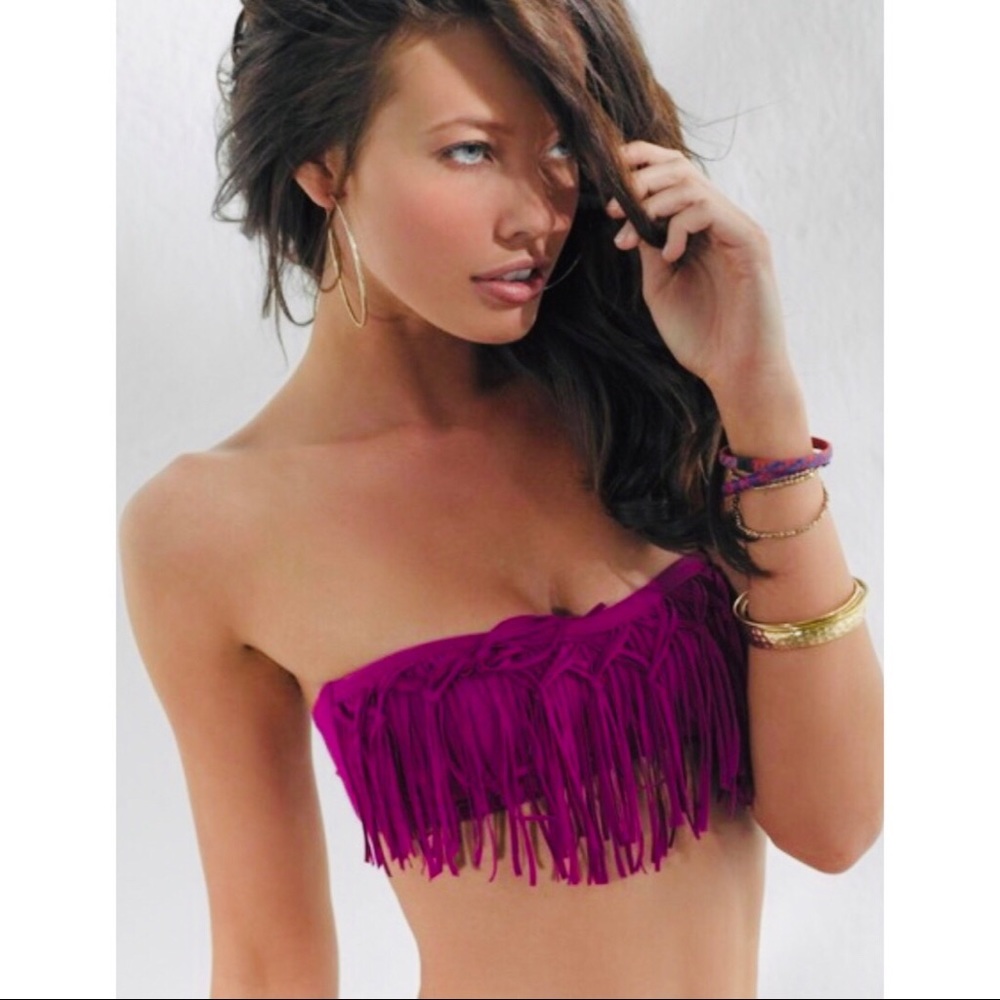 L*Space Dolly Knotted Fringe Bandeau Bikini Top